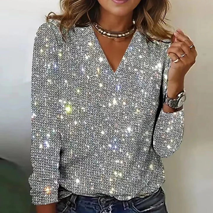 Elegantes Damen Langarm-Partyhemd mit Glitzer, in Farbvielfalt. Vielseitig für Freizeit & Abendmode.