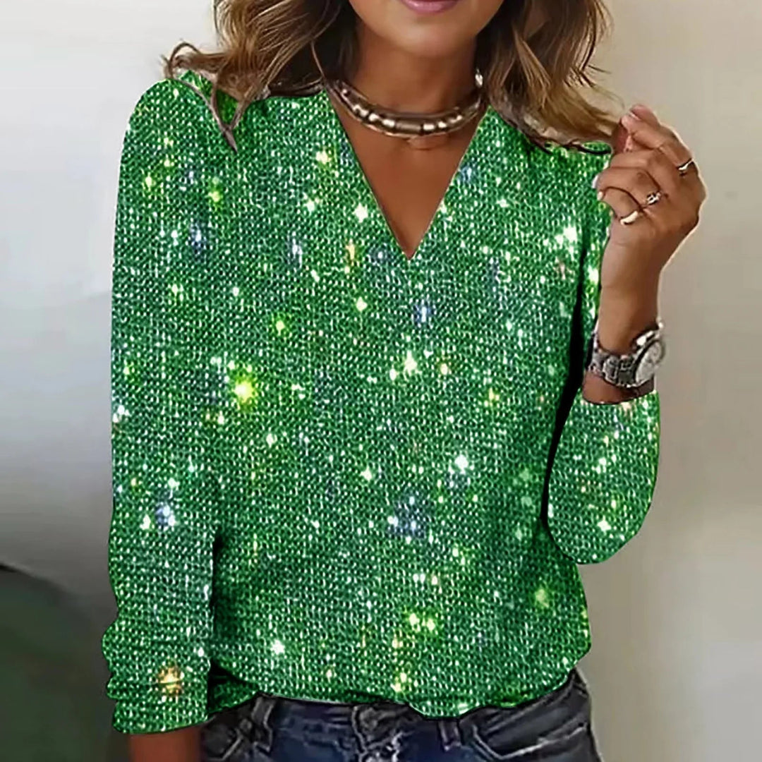 Festliches Damen Langarm-Partyshirt mit Glitzer, elegant & modisch. Ideal für besondere Anlässe.