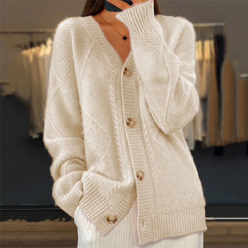 Rosa Langarm-Überwurf-Strickjacke für Damen, gemütlicher Cardigan, ideal für kühle Tage und entspannte Outfits.
