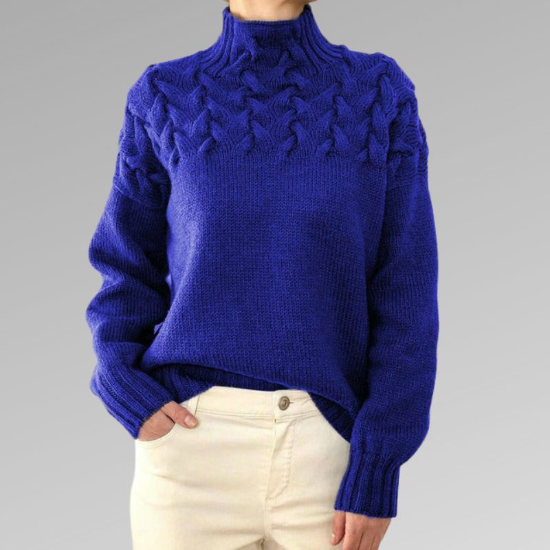 Gemütlicher Damen Zopfmuster Rollkragenpullover aus Strick für Herbst & Winter. Elegant & warm für die Freizeit.
