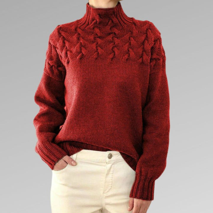 Stilvoller Damen Rollkragenpullover mit Zopfmuster. Eleganter Strickpullover, vielseitig kombinierbar.