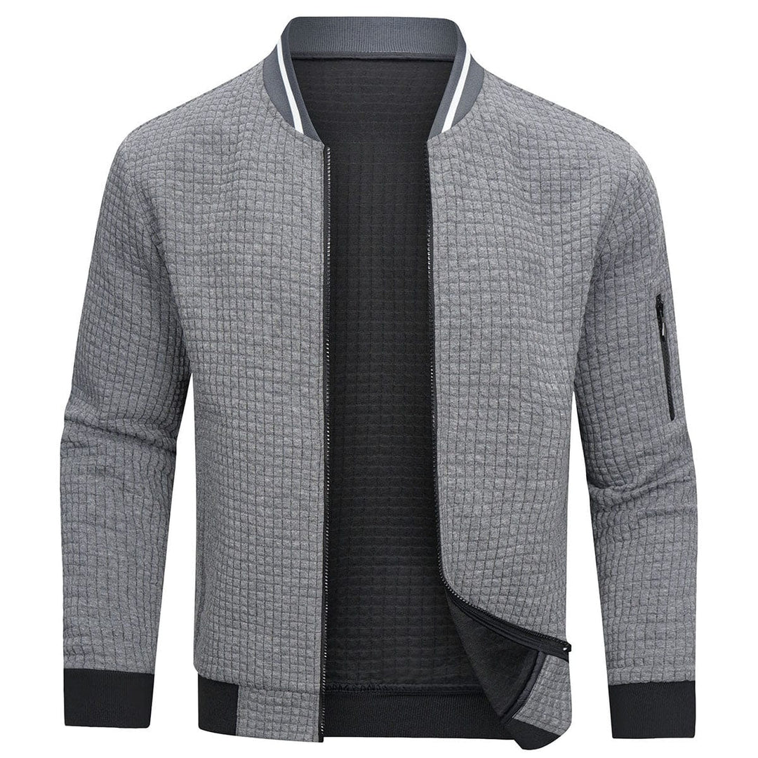 Gemütlicher Herren Strickpullover, warmes Gewebe, Reißverschluss, ideal für Outdoor, in Grau, langlebiger Komfort.