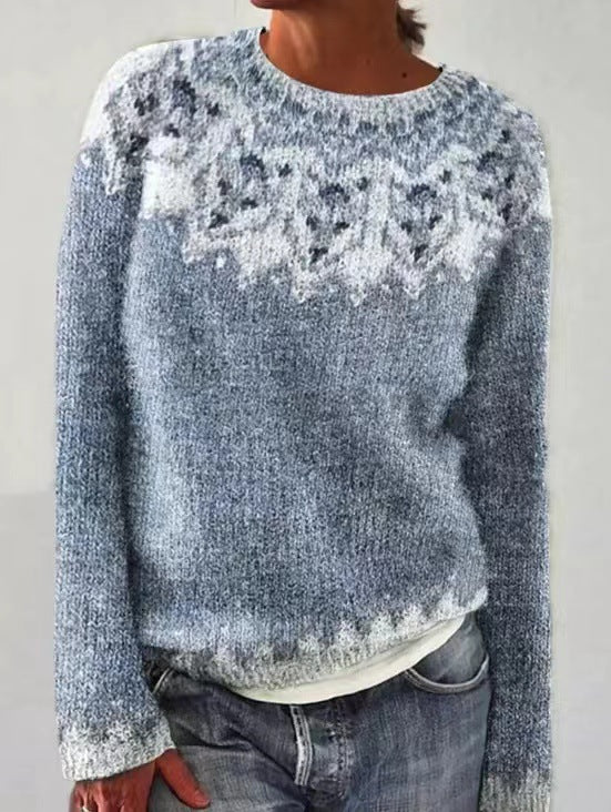 Zeitloser Damen Pullover Vintage, gerippter Strick, Rundhals, ideal für elegante Outfits.