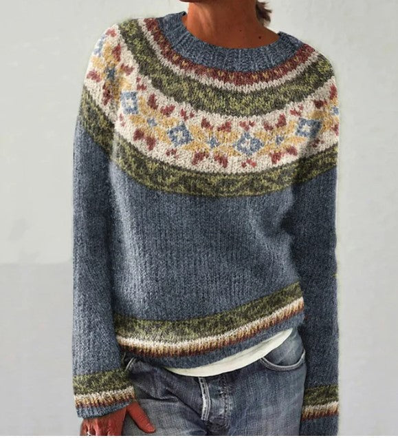 Gerippter Damen Vintage Pullover in Schwarz, Rundhals, warmer Langarm für Herbst & Winter.