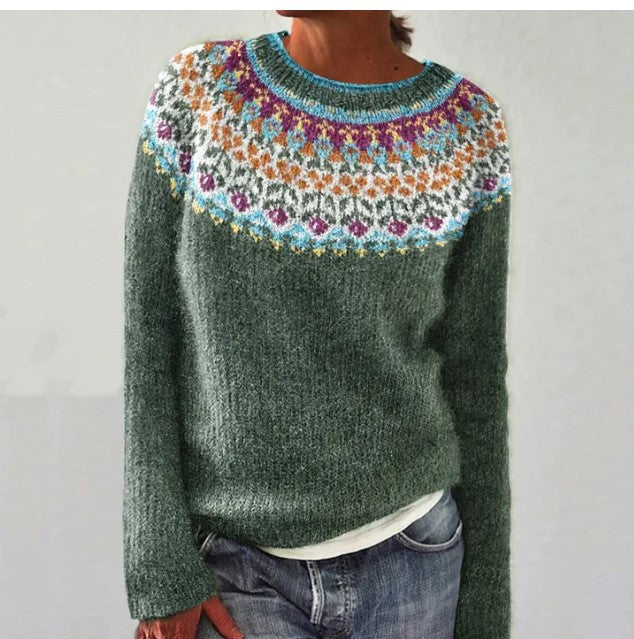 Warmer, stilvoller Damen Vintage Pullover, gerippter Rundhals, vielseitig für jede Gelegenheit.