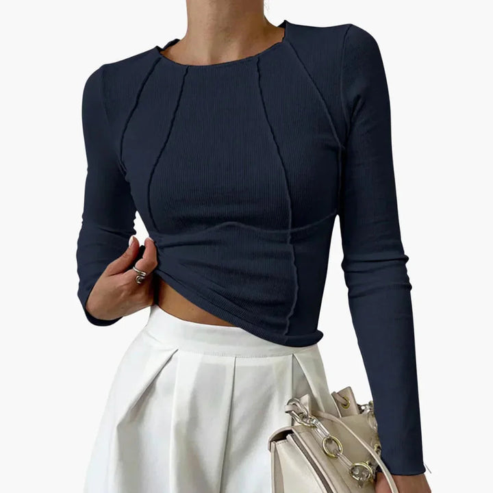 Vielseitiges Basic Geripptes Langarmtop für Damen, figurbetont geschnitten, ideal für casual oder elegante Outfits.