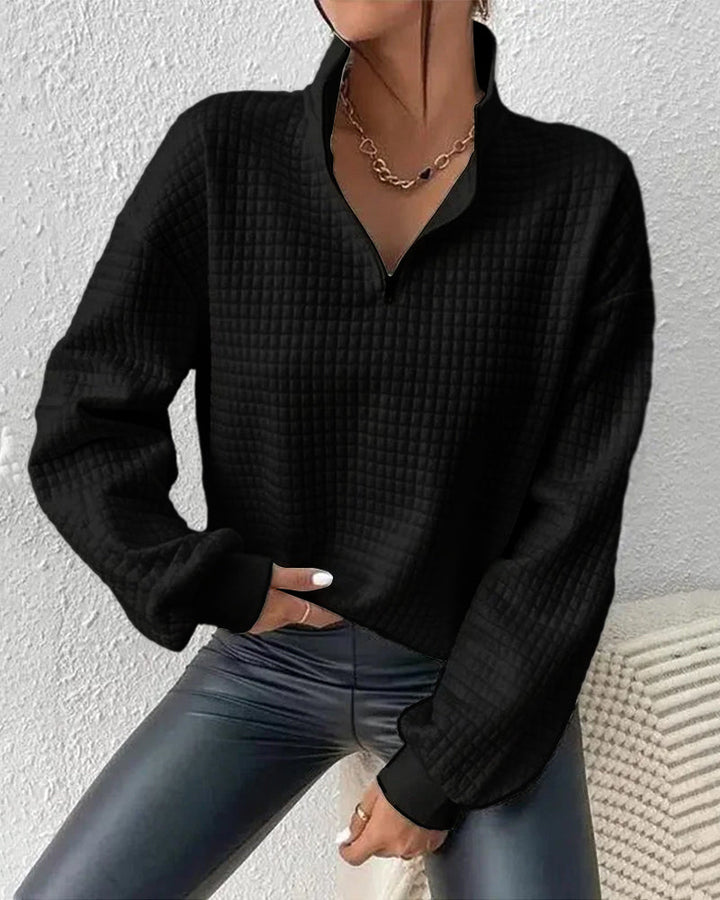 Moderner Damen Strickpullover Langarm, gesteppt. Ideal für Casual- & Eleganz-Looks im Herbst und Alltag.