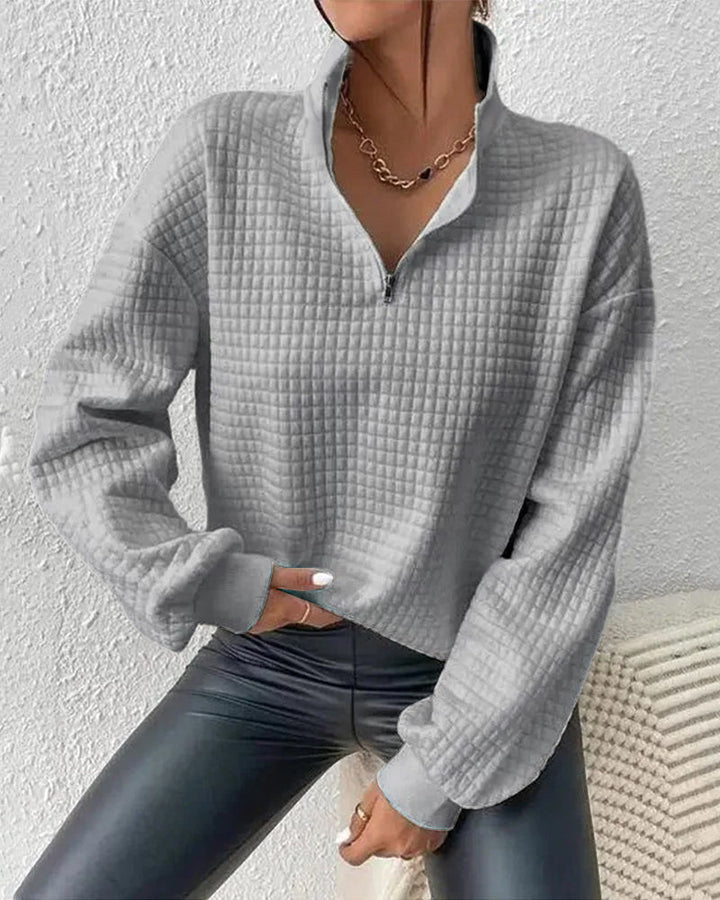 Eleganter, gesteppter Damen Strickpullover Langarm. Vielseitig für Freizeit & Büro im Herbst und Winter geeignet.