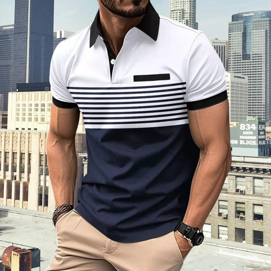 Bequemes gestreiftes Herren Langarmshirt mit Kragen. Vielseitiges Alltagshemd für den Herbst.
