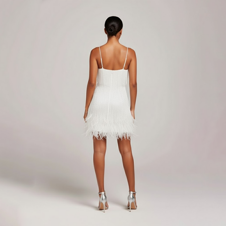 Elegantes Federkleid Damen, ein glamouröses Mini Abendkleid mit zarten, beweglichen Federn am Saum.