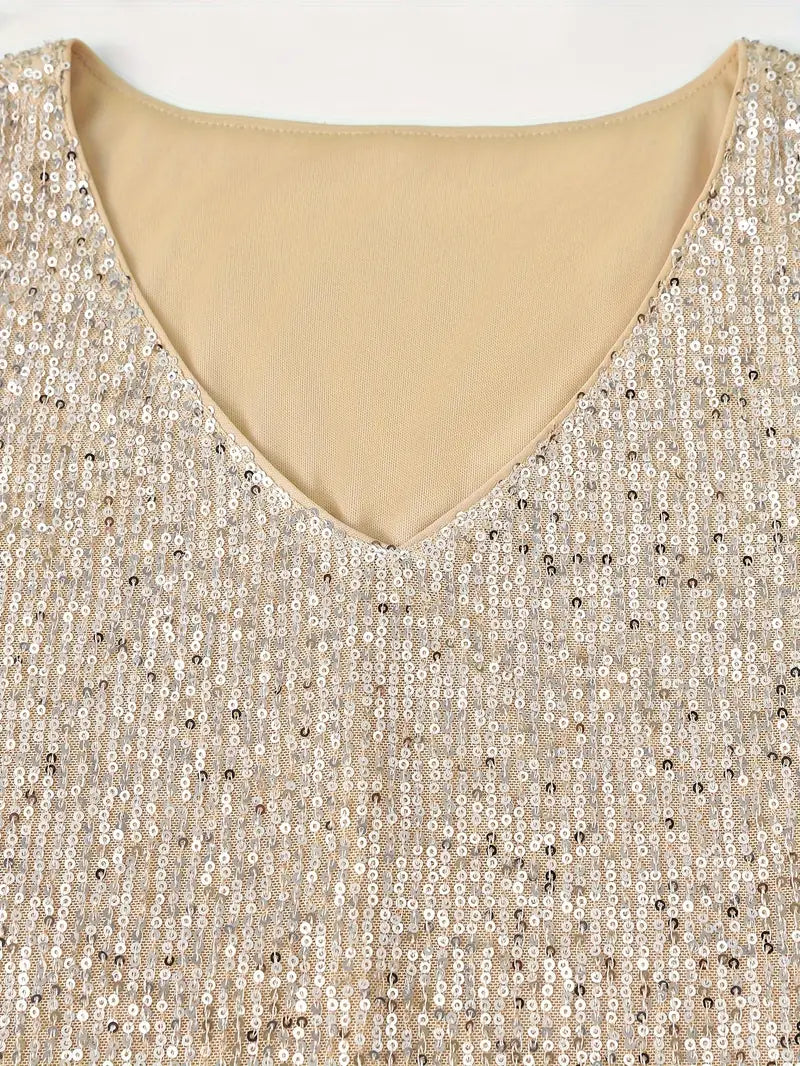 Luftiges, elegantes Pailletten Sommertop für Damen. Mit V-Ausschnitt, perfekt für glamouröse Outfits am Abend.
