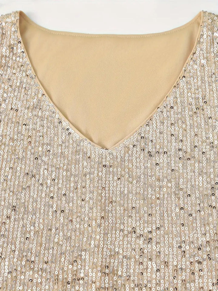 Luftiges, elegantes Pailletten Sommertop für Damen. Mit V-Ausschnitt, perfekt für glamouröse Outfits am Abend.