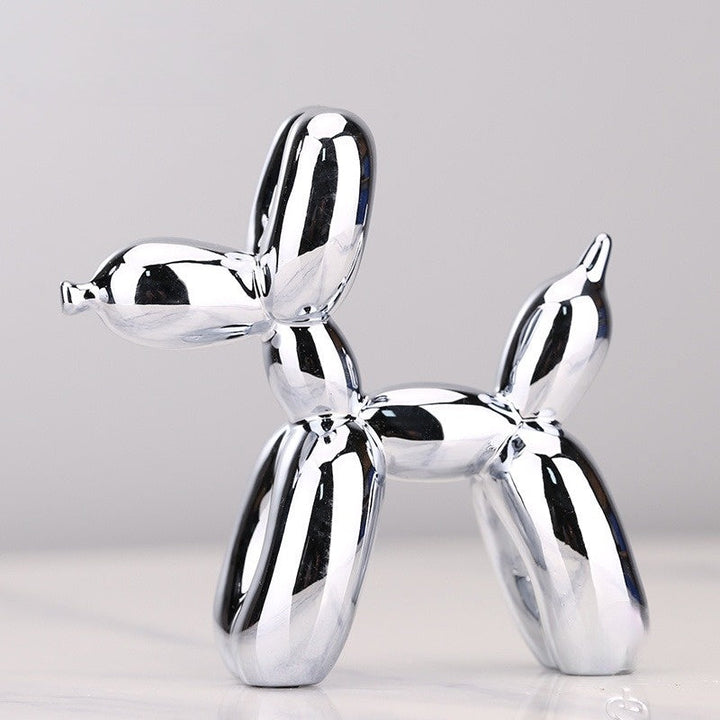 Glänzende Ballonhund Skulptur aus Polyresin, metallisches Finish, dekorative Tierfigur für modernes Interieur.