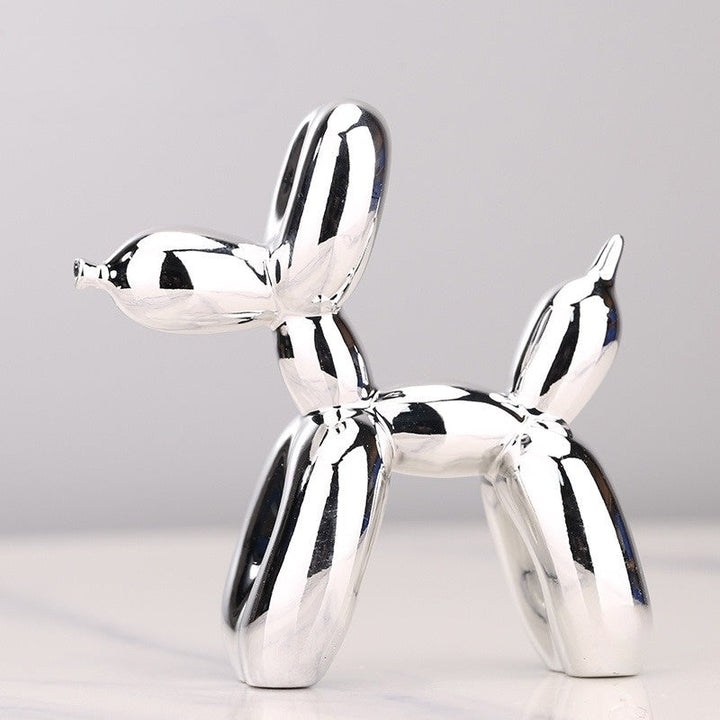 Glänzende Ballonhund Skulptur aus Polyresin, metallisches Finish, dekorative Tierfigur für modernes Interieur.