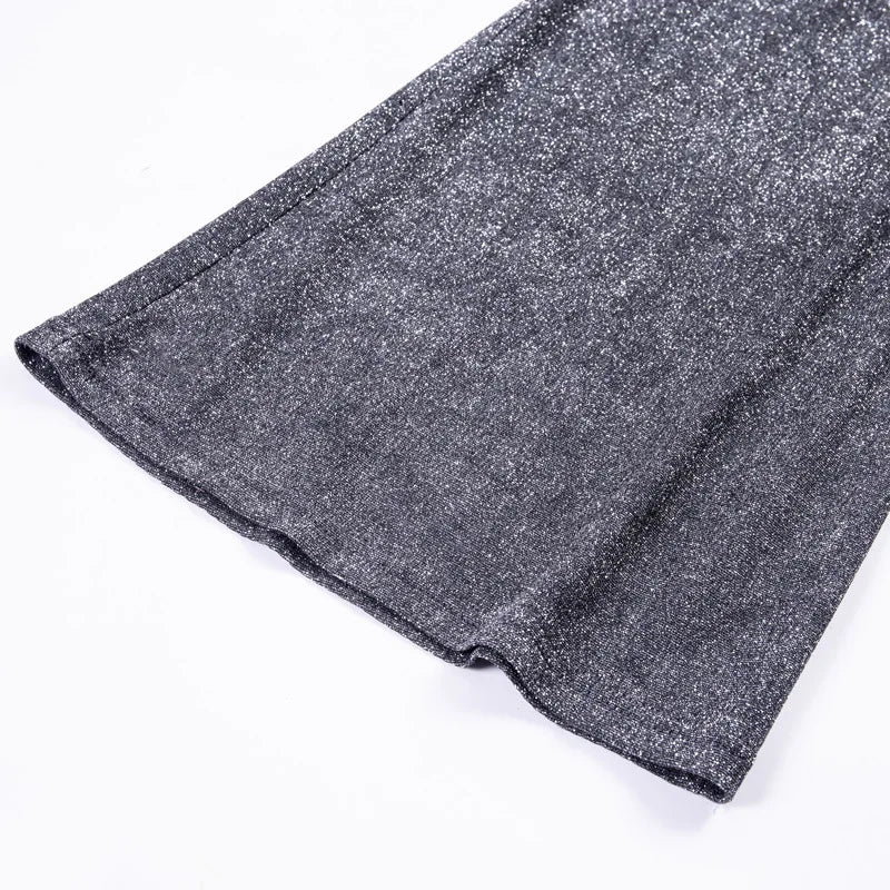 Bequeme Damenhose mit hohem Bund und Pailletten, glamourös und stylisch für besondere Abende.