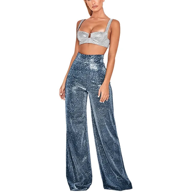Glamouröse Paillettenhose für Damen mit hohem Bund, perfekt für Silvester & festliche Feiern.