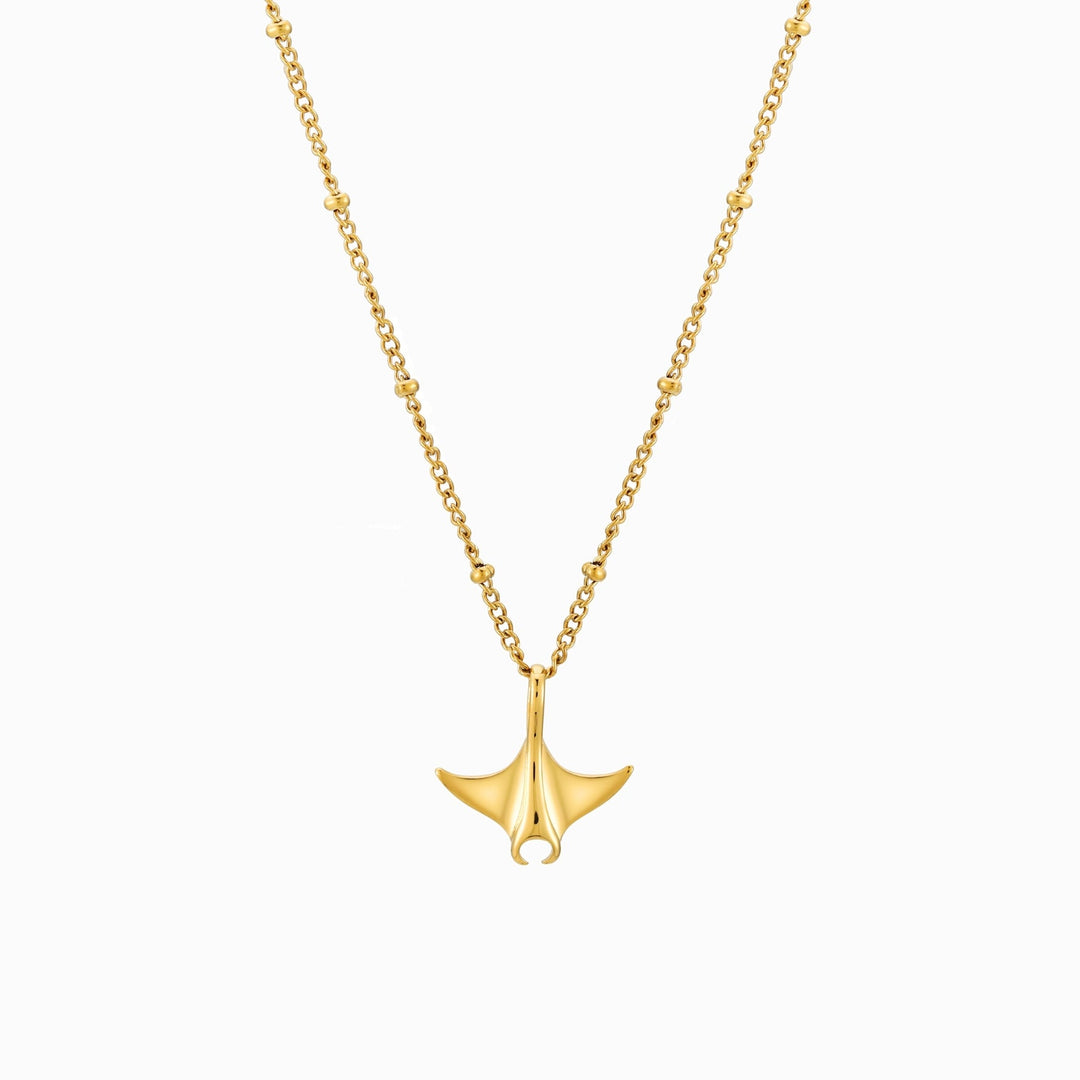 Sommerschmuck Halskette mit Mantarochen Anhänger und grünem Kristall