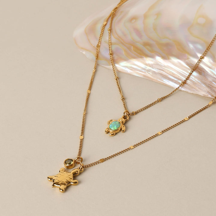 Damen Halskette mit Schildkröten Opal Anhänger in Gold und Silber