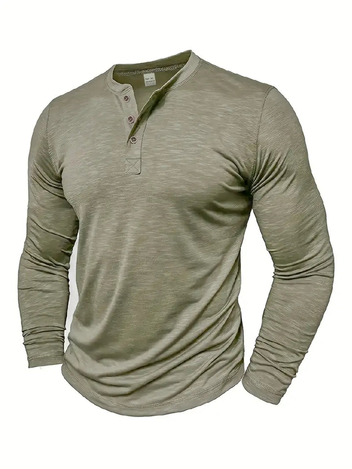 Schwarzes Herren Henley Langarmshirt, stilvolles Männer T-Shirt mit langen Ärmeln für Alltagskleidung.
