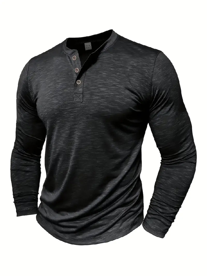 Khaki Herren Henley Langarmshirt, bequemes Langarmshirt mit Knopfleiste, vielseitig für Freizeitmode.