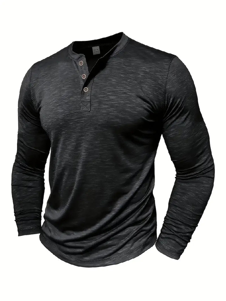 Khaki Herren Henley Langarmshirt, bequemes Langarmshirt mit Knopfleiste, vielseitig für Freizeitmode.