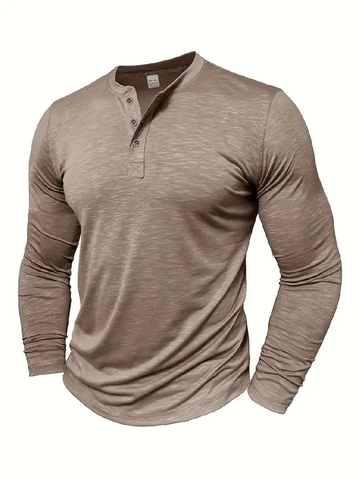 Marineblaues Herren Henley Langarmshirt, klassisches Basic Shirt für Männer, perfekt für Wintermode.