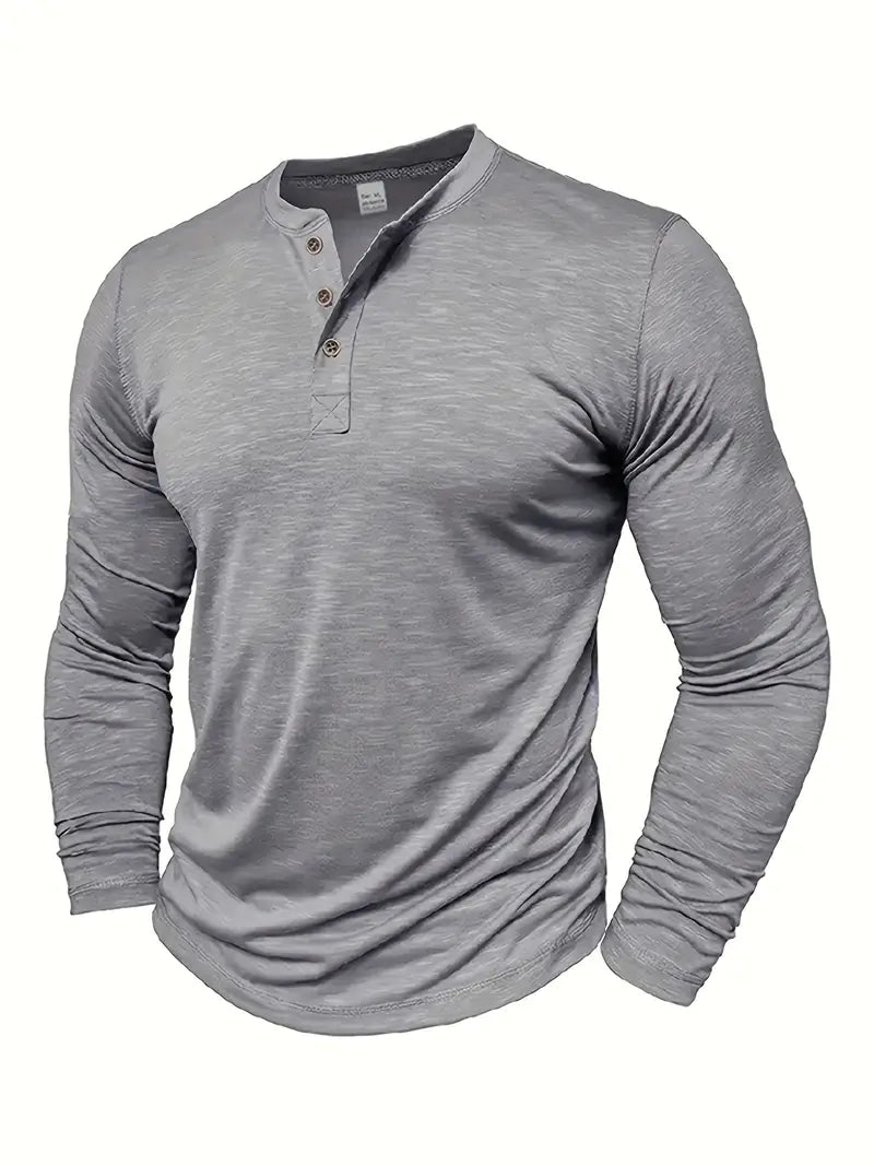 Klassisches Herren Henley Langarmshirt, bequemes Oberteil mit Knopfleiste, ideal für Alltagskleidung.
