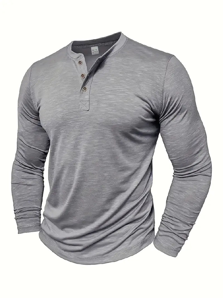 Klassisches Herren Henley Langarmshirt, bequemes Oberteil mit Knopfleiste, ideal für Alltagskleidung.