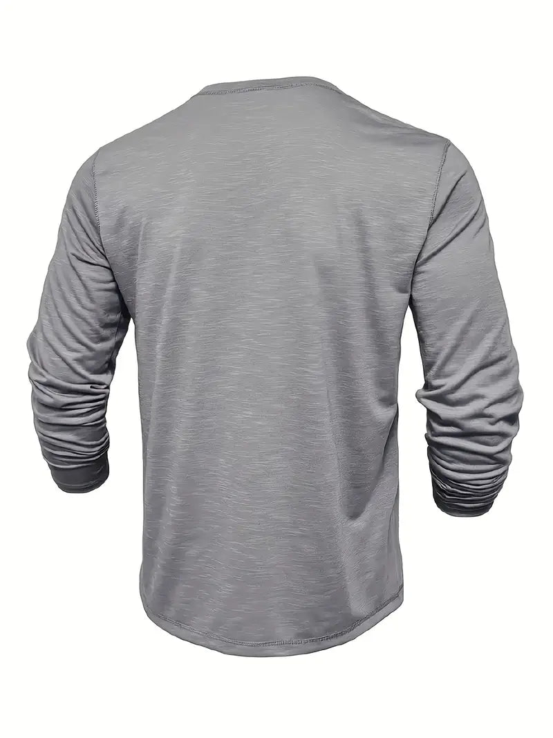 Zeitloses Herren Langarmshirt mit Henley Knopfleiste, Basic T-Shirt für Freizeit & Männerkleidung.