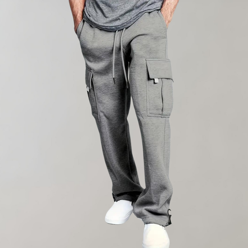 Graue Herren Cargo-Sweatpants mit lockerer Passform, bequeme Freizeithose im Jogger-Stil für den Alltag.
