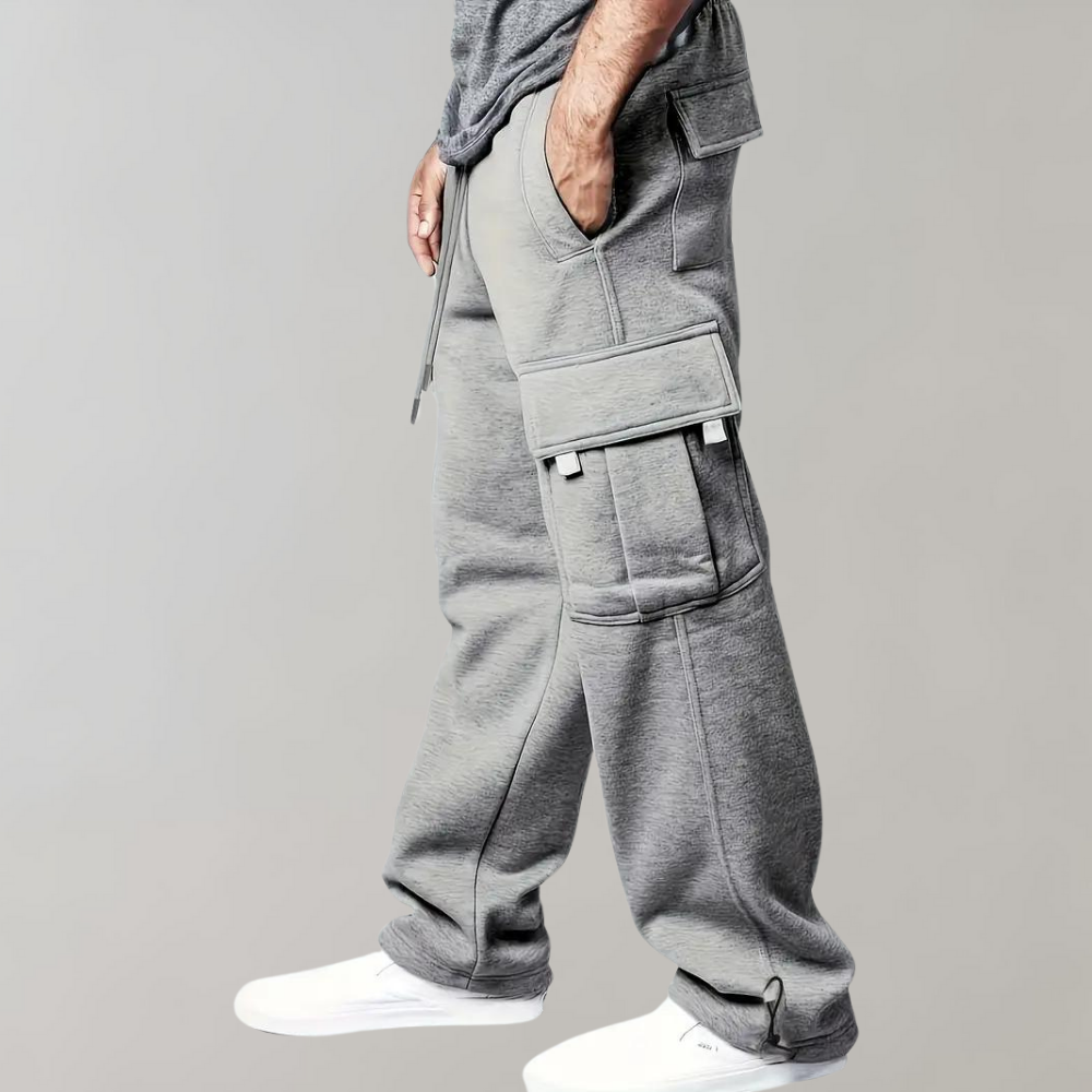 Bequeme Herren Freizeithose: Graue Cargo-Sweatpants mit lockerer Passform, vielseitig für Männer.