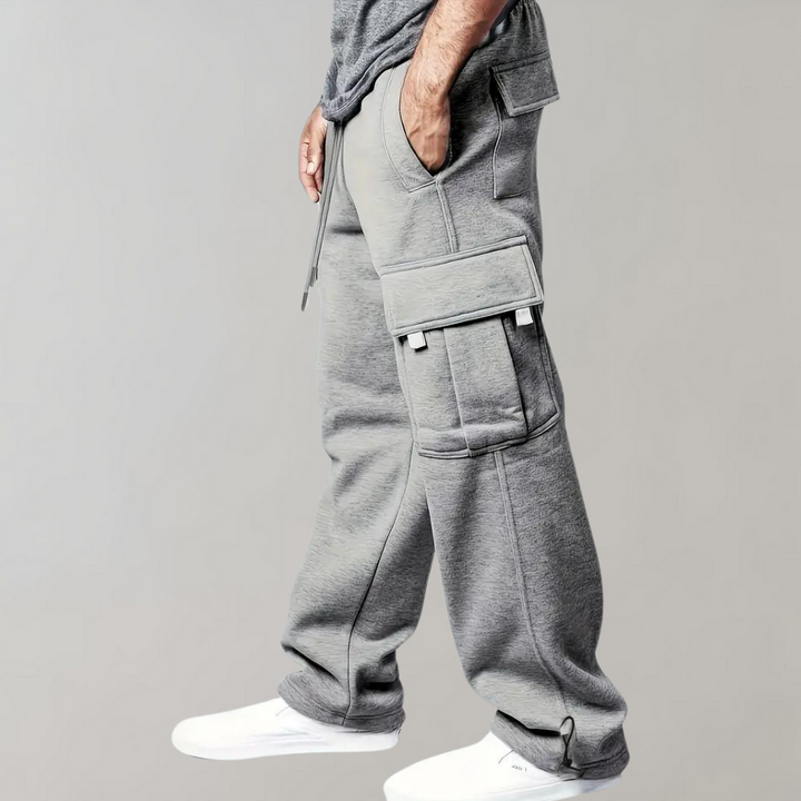 Bequeme Herren Freizeithose: Graue Cargo-Sweatpants mit lockerer Passform, vielseitig für Männer.
