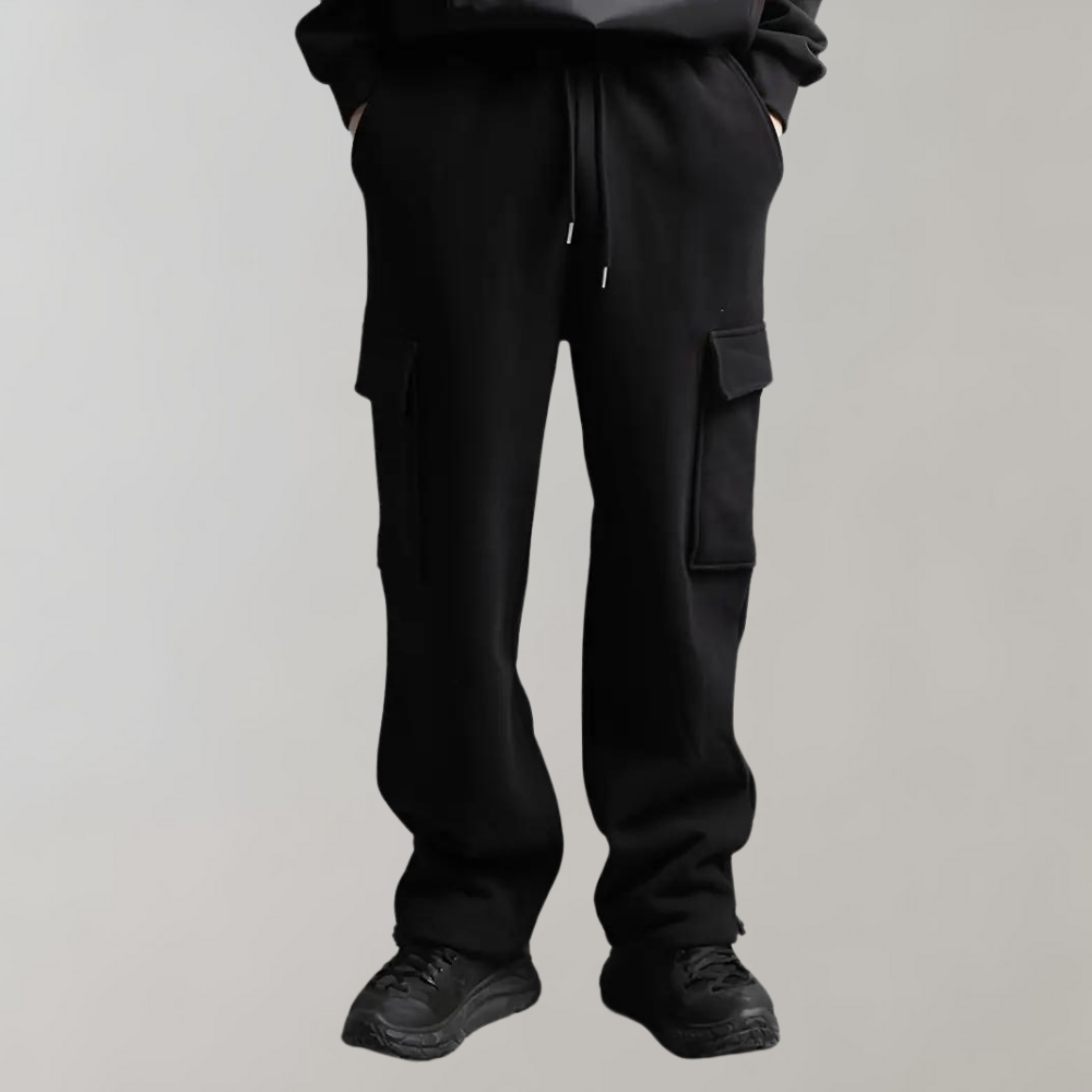 Graue Herren Cargo-Sweatpants, lockere Passform, ideal als bequeme Freizeithose für Männer, vielseitig einsetzbar.