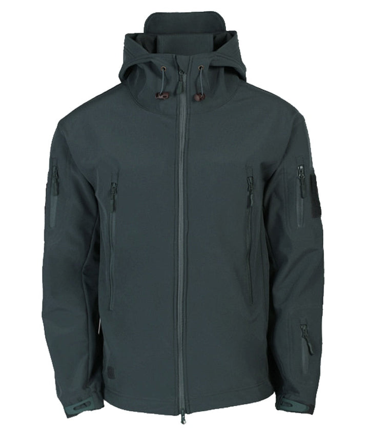 Robuste Herren Outdoorjacke in Grau, taktisch & wasserdicht. Winddichte Freizeitjacke mit Reißverschluss.