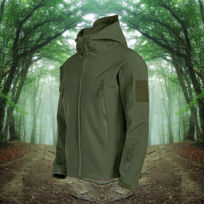 Khaki Herren Outdoor-Übergangsjacke: wasserdicht, winddicht, taktisch, robust. Für Abenteuer.