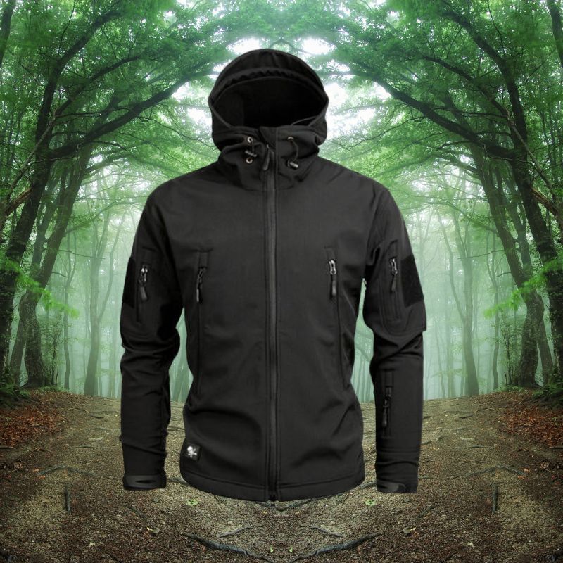 Khaki Herren Outdoorjacke, winddicht & robust. Taktische Übergangsjacke mit Reißverschluss für Freizeit & Abenteuer.