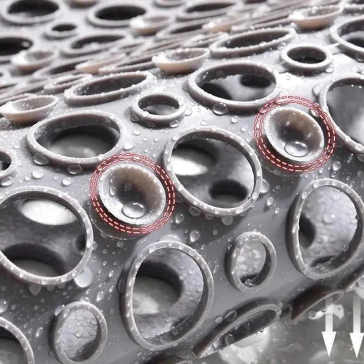 Graue Luxus Anti-Rutsch Duschmatte mit Saugnäpfen, rutschfest, hygienisch, wasserabweisend in modernem Design.