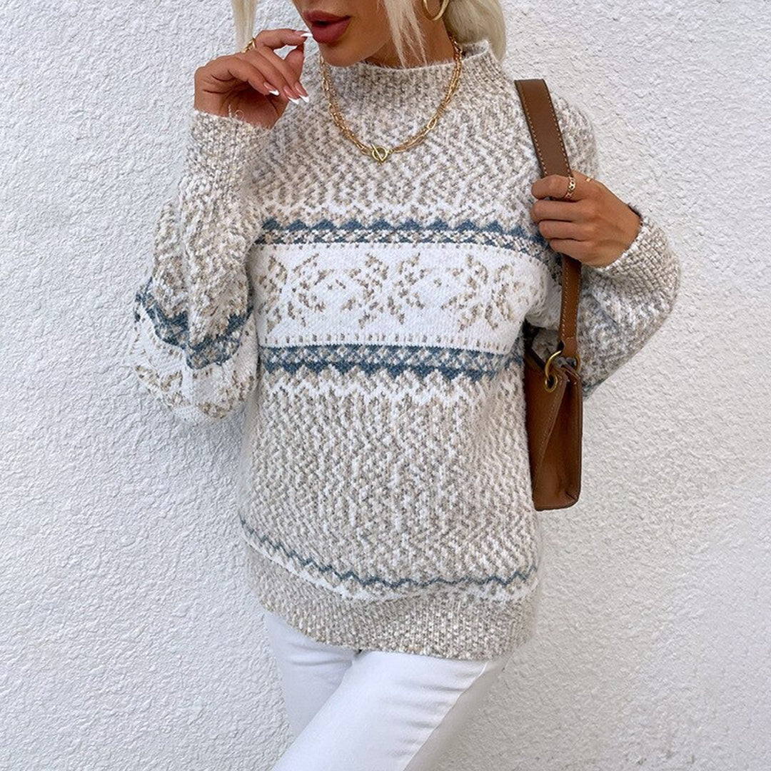 Rosa Damenpullover aus Strick im Vintage Stil. Bequemer und warmer Rundhals-Winterpullover für Damen.