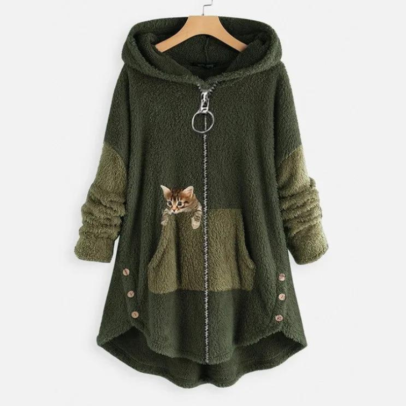 Damen Teddy Hoodie in Grün mit Kapuze