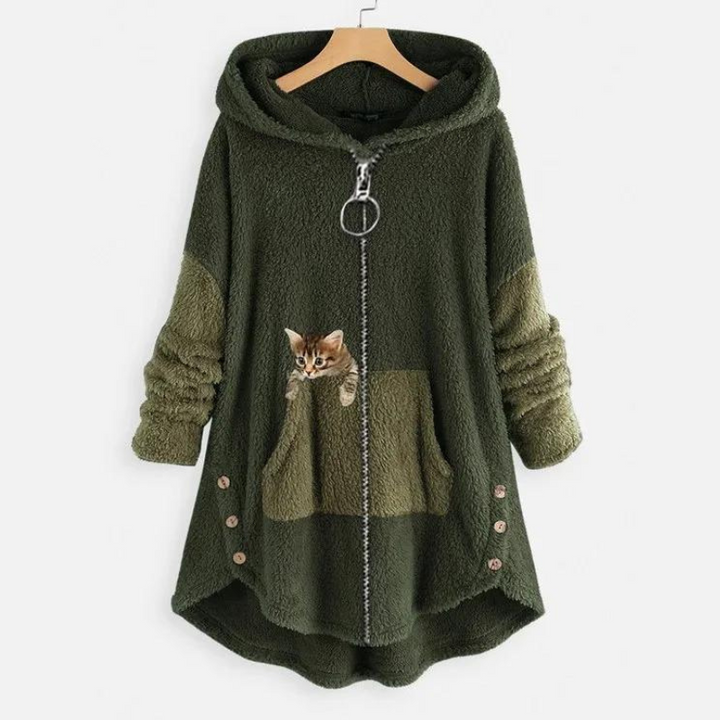 Damen Teddy Hoodie in Grün mit Kapuze