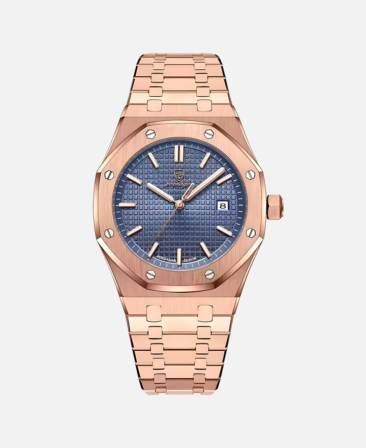 Herren Armbanduhr, 41mm Gehäuse, Quarzwerk, kratzfestes Glas, minimalistisches Zifferblatt, elegant.