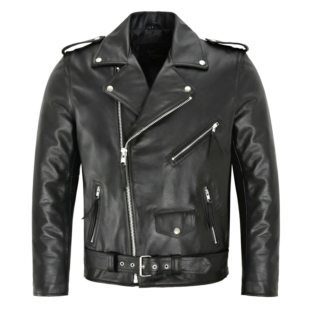 Herren Austin Winter Bikerjacke schwarz mit Gürtel, robust & stilvoll, ideal für kühle Tage.
