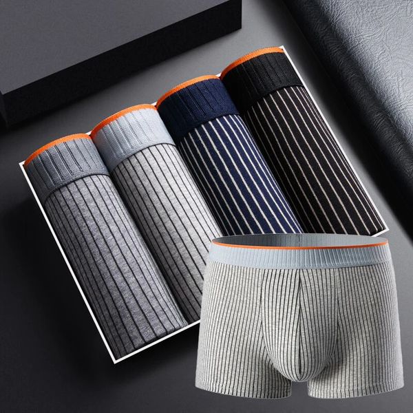 Herren Boxershorts aus Baumwoll-Velours, weich, gestreift, elastisch, atmungsaktiv, für täglichen Komfort, verschiedene Designs
