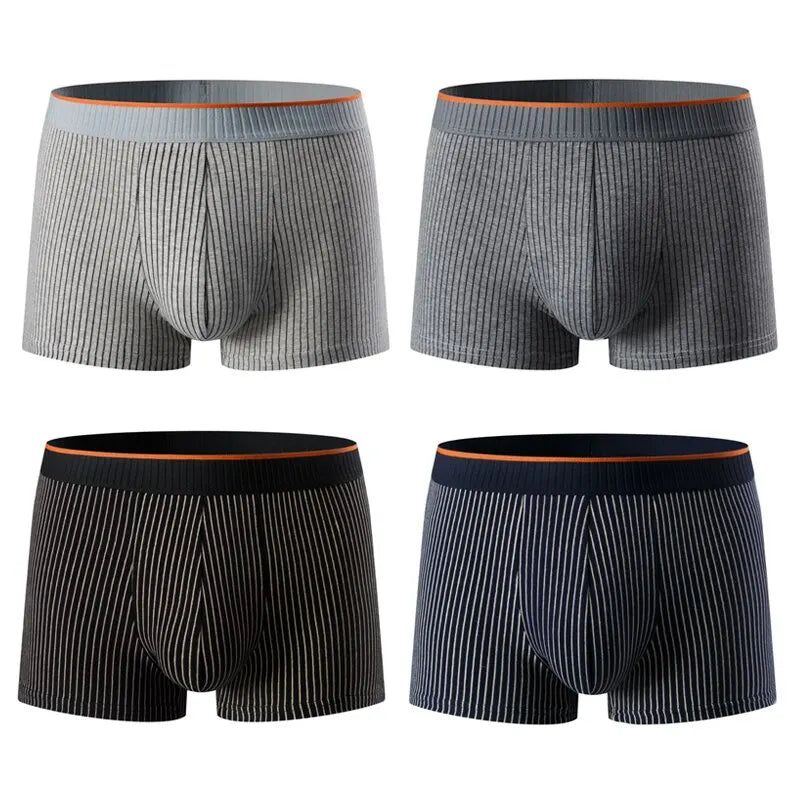 Herren Boxershorts aus Baumwoll-Velours, weich, gestreift, elastisch, atmungsaktiv, für täglichen Komfort, verschiedene Designs
