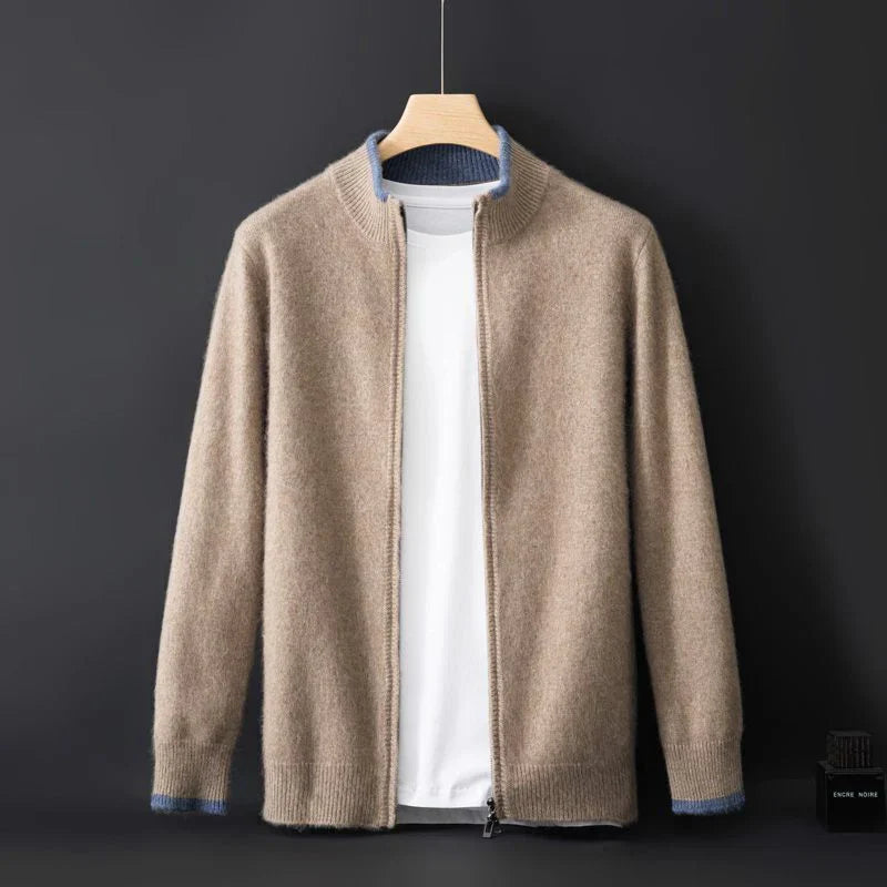 Herren Cashmere Zip Jacke in elegantem Stil, aus weichem Cashmere, mit praktischem Reißverschluss, ideal für Herbst.