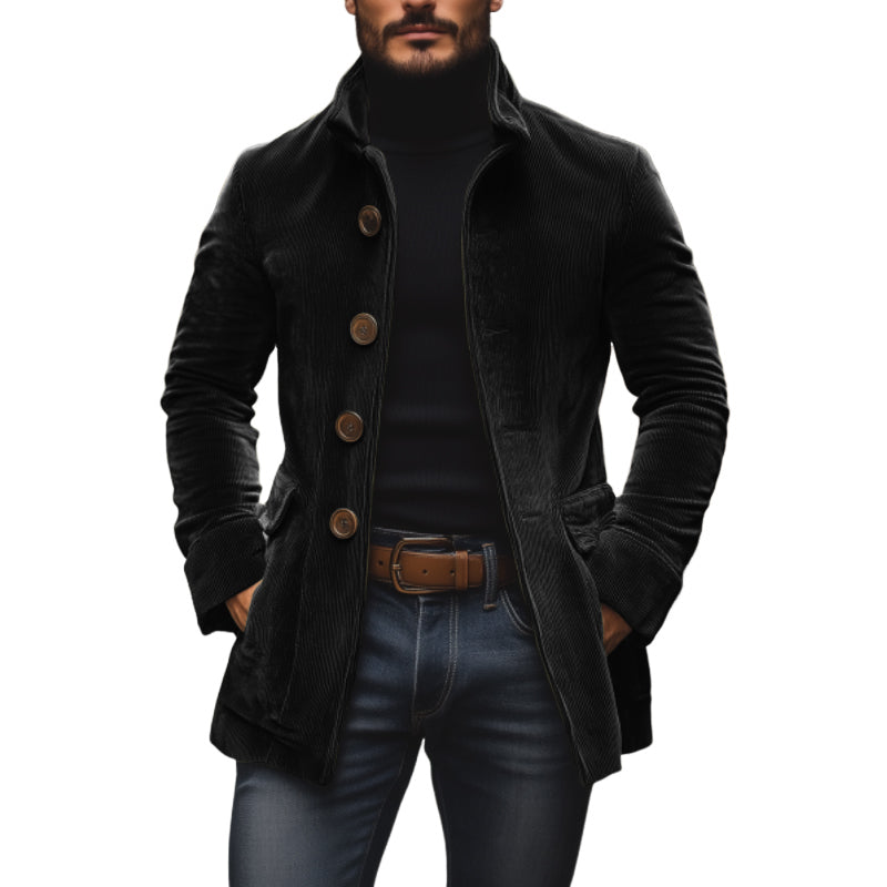 Herren Cordjacke: eleganter Kurzmantel mit Stehkragen & Knopftaschen. Slimfit Übergangsjacke für stilvolle Herbstlooks.