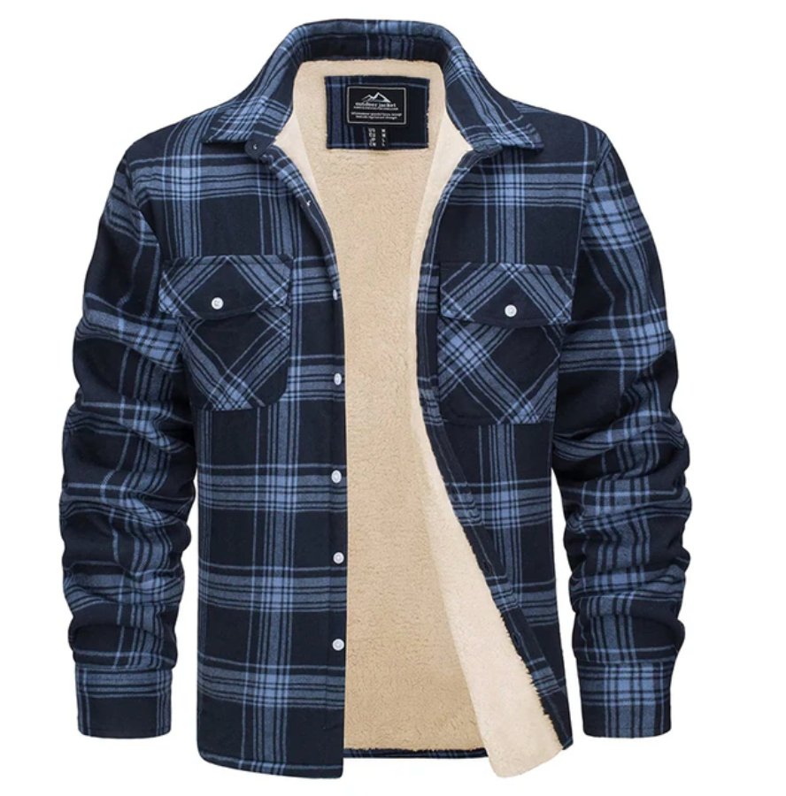 Lässiger Look: Herren Flanelljacke über einem T-Shirt, perfekte Herbstmode für entspannte Stunden.