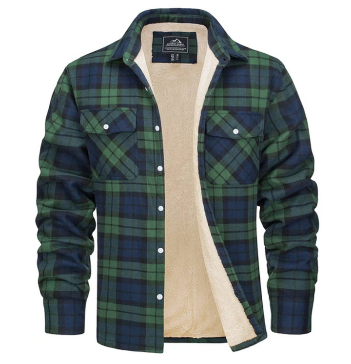 Detail: Hochwertige Herren Flanelljacke mit Knöpfen. Weicher Stoff für Winterjacke & Herbstmode.