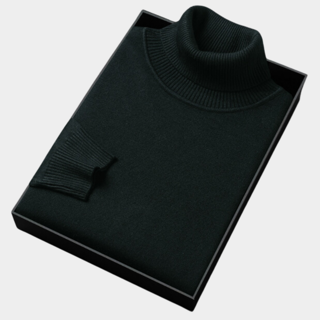 Moderner Herren Rollkragenpullover, perfekt kombiniert. Schickes Frühlingsoutfit für Büro, Business Casual und Alltag.