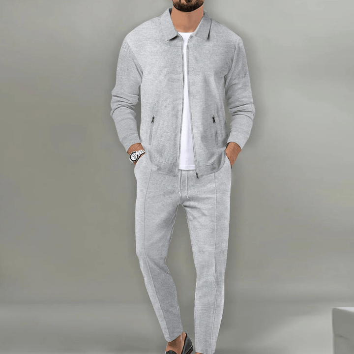 Modernes Herren Zweiteiler Set: Langarmshirt & Hose. Perfekt als bequeme Herbst- & Winterkleidung.